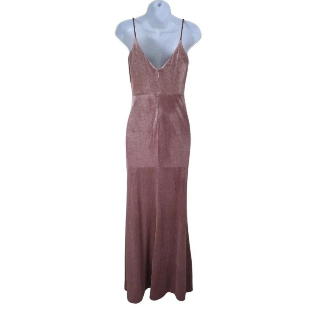 Renz Bridal Maxi Dress XS Dusty Pink Velvet Sleeveless Side Slit Bridesmaid NWT